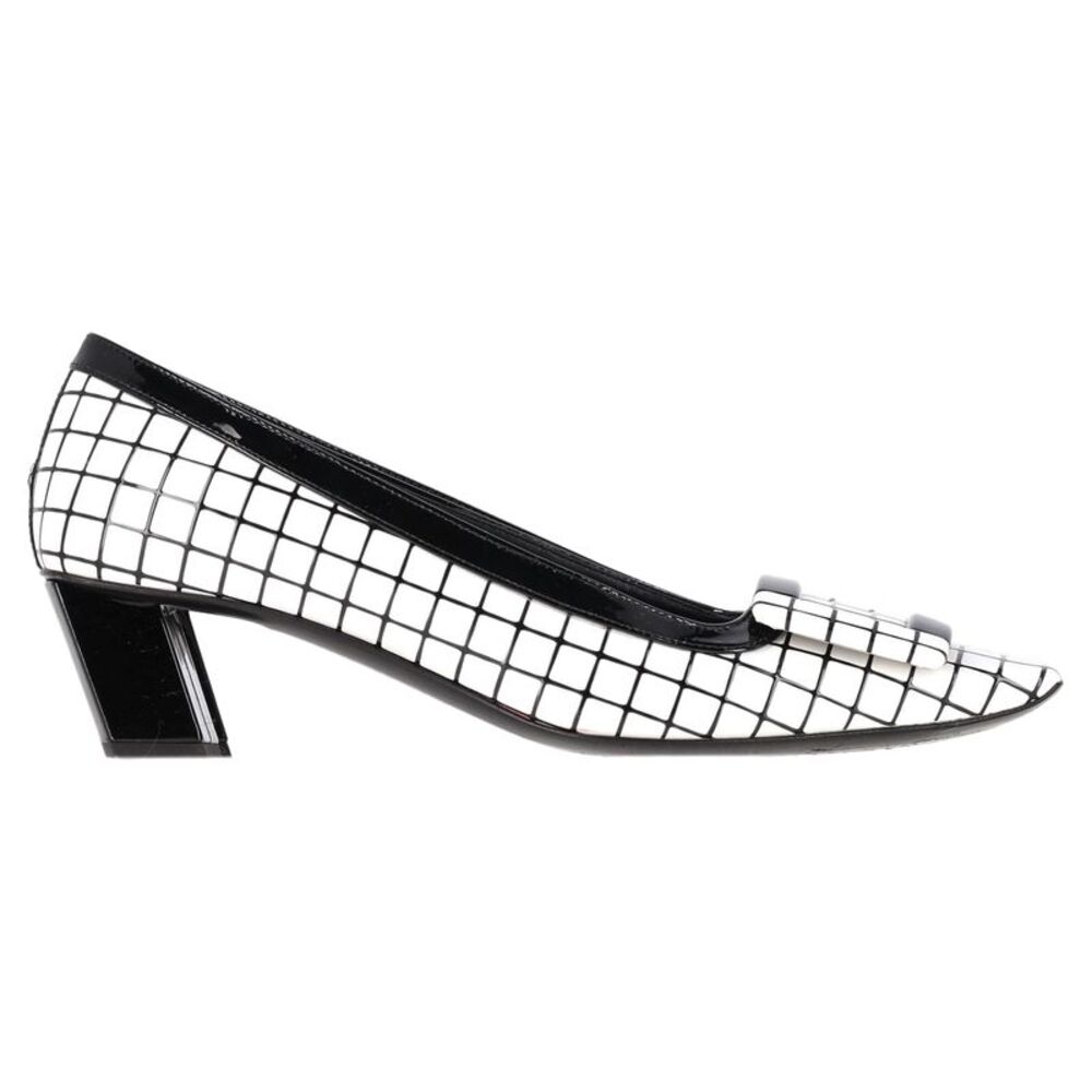 Roger Vivier Belle Vivier Graphic Grid Pumps in White Leather